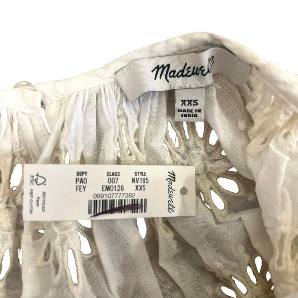 NWT Madewell Embroidered Shirred Puff-Sleeve Top in Floral Eyelet Size XXS - Picture 8 of 9